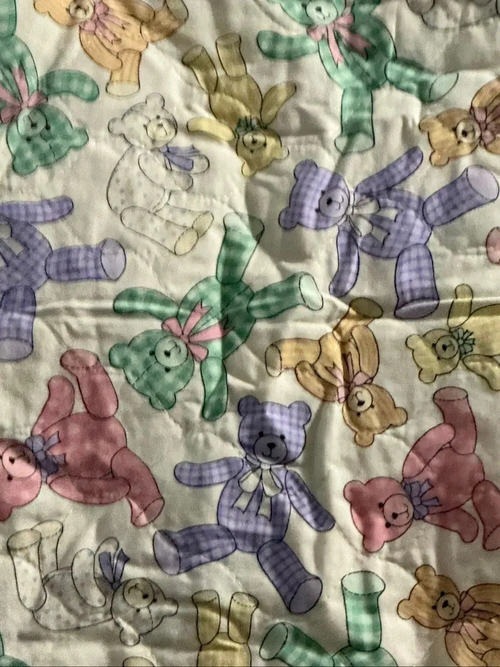 Pastel Chintz Country Teddy Bear Baby Crib Blanket Quilted Throw Nursery Decor